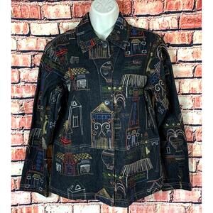 GRAFF  Size S   BLACK DENIM SHIRT JACKET + Multi-Color Embroidery   New + Defect